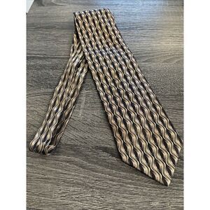Bachrach Vintage Geometric Brown Silk Tie Men Classic Designer Made Italy